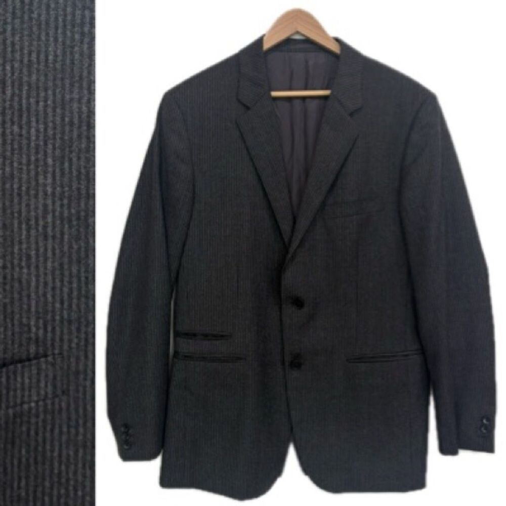 Theory Mens 100% Wool Pinstripe Sport Coat Size 42 Charcoal Grey 2 Button Blazer